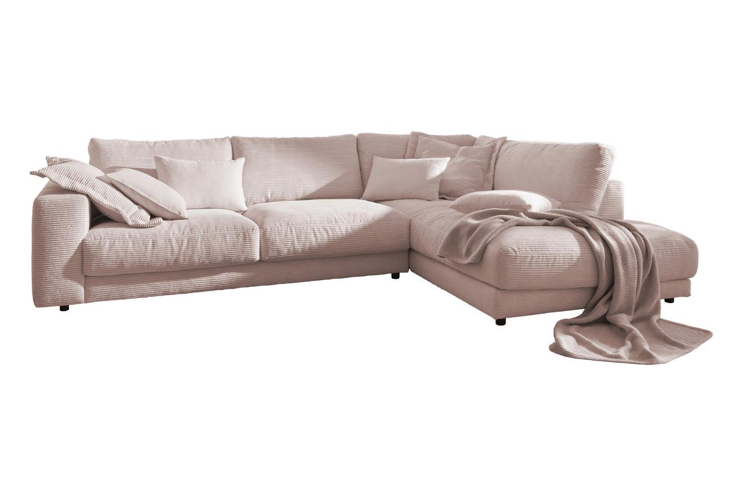 ECKSOFA MADELINE Pink Cord - Schwarz/Rosa, Kunststoff/Textil (325/224cm) - KAWOLA