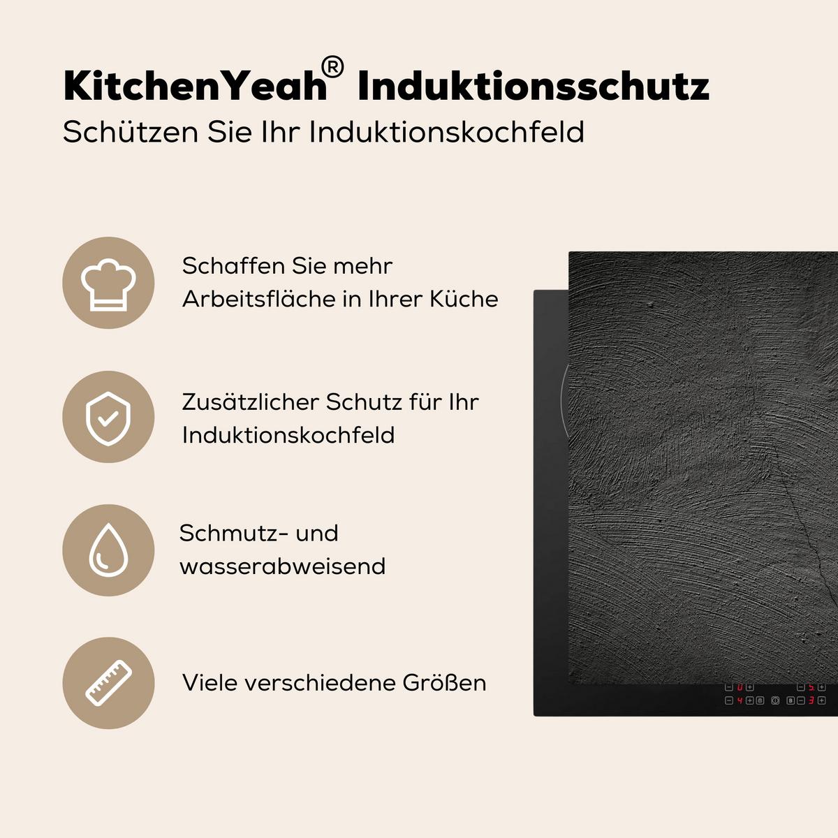 HERDABDECKPLATTE Beton - Schwarz - Industriell Induktionsmatte 78x78 cm - Anthrazit, Kunststoff (78/78/0.2cm) - MuchoWow