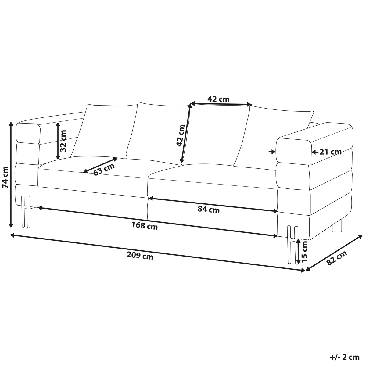 3-SITZER-SOFA Kunstleder Braun Granna - Hellbraun, Kunststoff/Textil (209/74/82cm) - Beliani