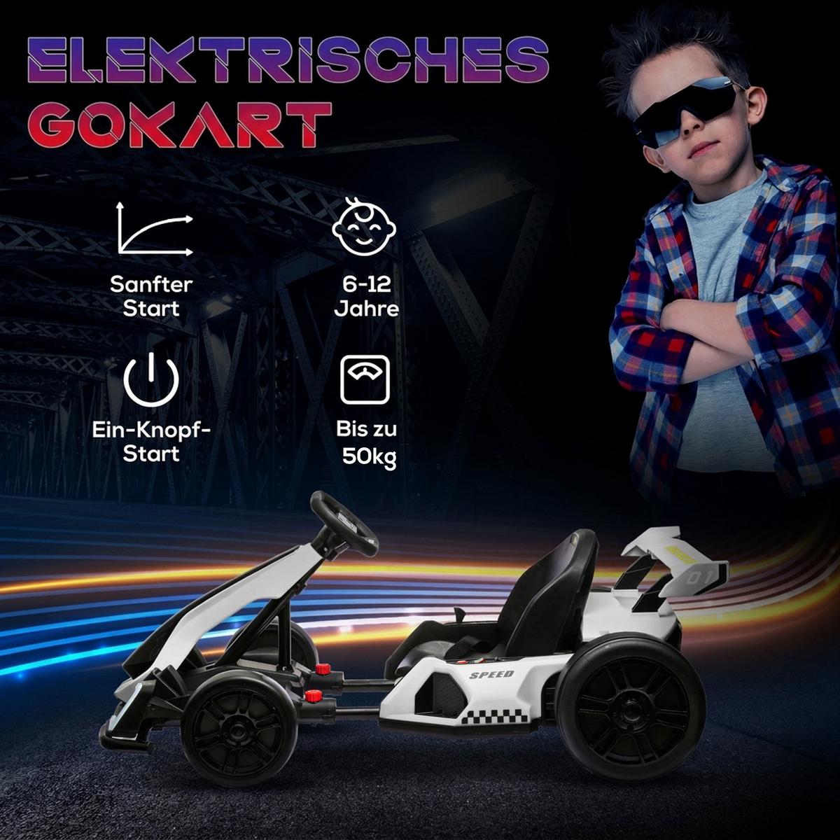 KINDER-DRIFT-KART Kunststoff Metall Weiß - Weiß, Kunststoff (120/76/53.5cm) - HOMCOM
