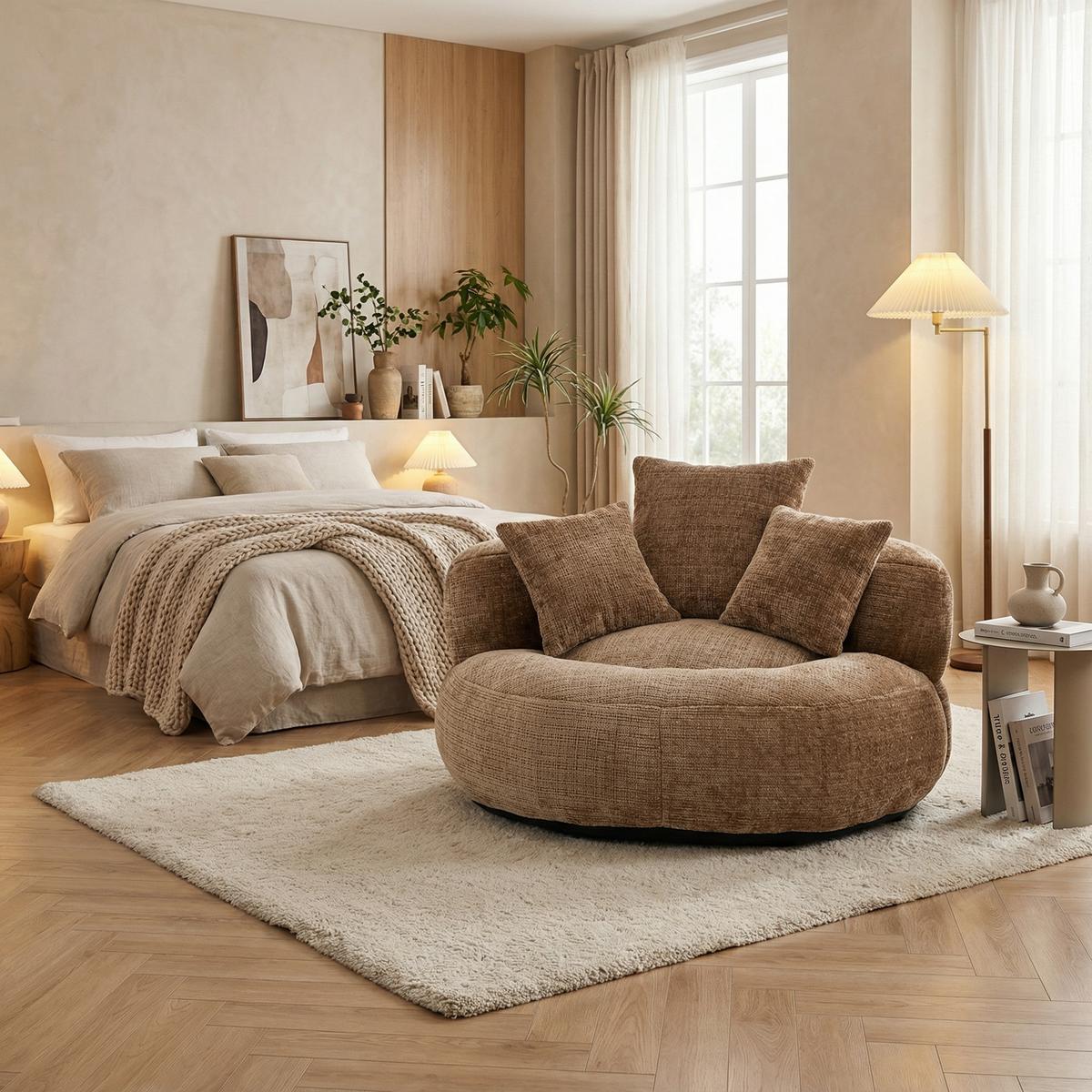 SITZSACK in Chenille mit 3 Kissen - Taupe, Textil (108/52/108cm) - Urban Meuble