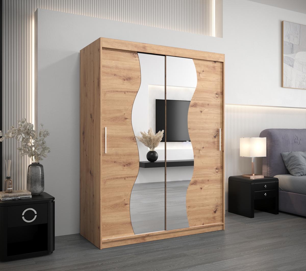 SCHWEBETÜRENSCHRANK 200/150/62 2-türig - Silberfarben/Eiche Artisan, Holz/Kunststoff (150/200/62cm) - MÖBEL KRYSPOL