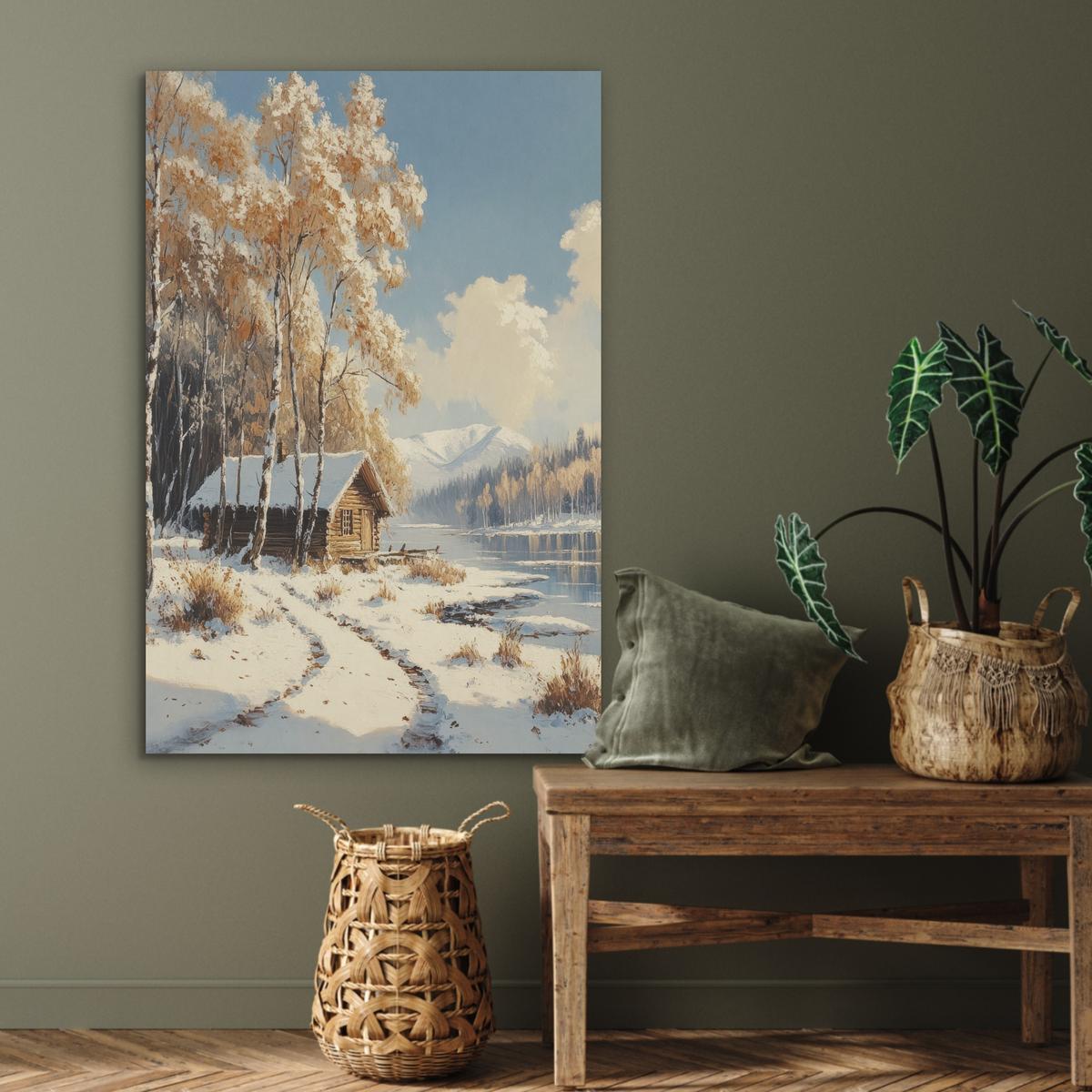 AKUSTIKBILD Winter - Schnee - Zuhause - Natur Wanddeko 70x100 cm - Hellbraun, Kunststoff (70/100/0.9cm) - MuchoWow