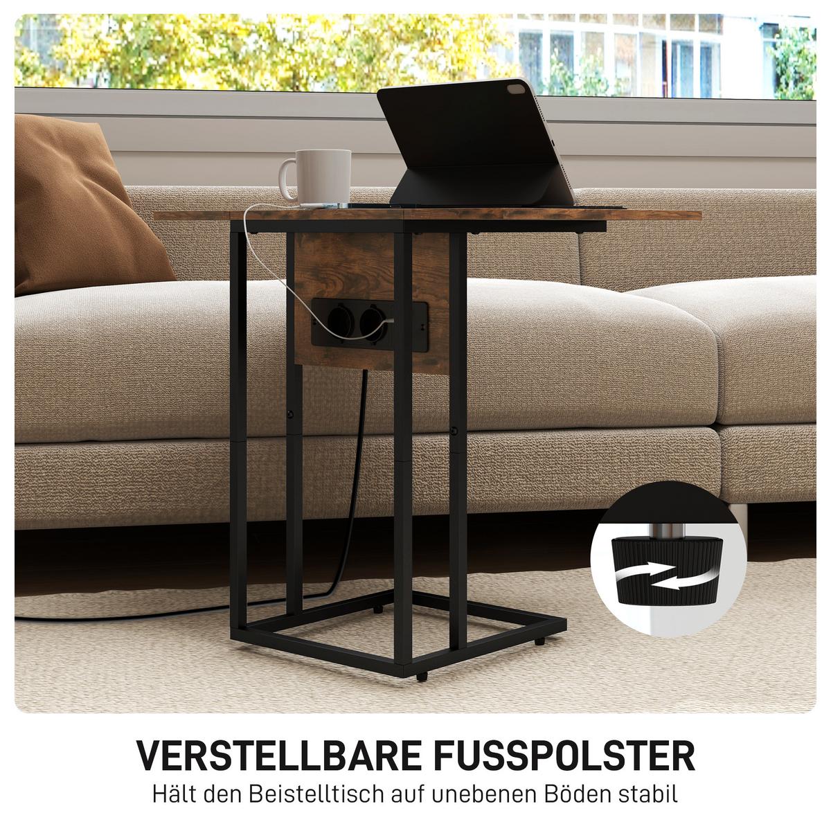 BEISTELLTISCH MDF Metall Rustikal-Braun - Schwarz/Braun, Holzwerkstoff/Metall (39/29/57cm) - HOMCOM