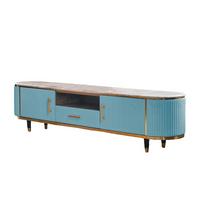 LOWBOARD MARIA Hellblau Marmor, Kunstleder - Schwarz/Hellblau, Stein/Metall (200/45/40cm) - KAWOLA