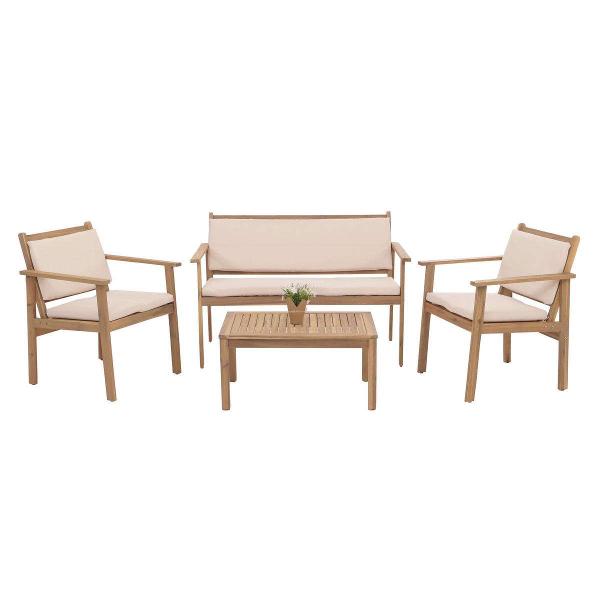 GARTEN-GARNITUR Beige 1x Bank, 2x Sessel, 1x Tisch-Set - Beige, Holz - MCW