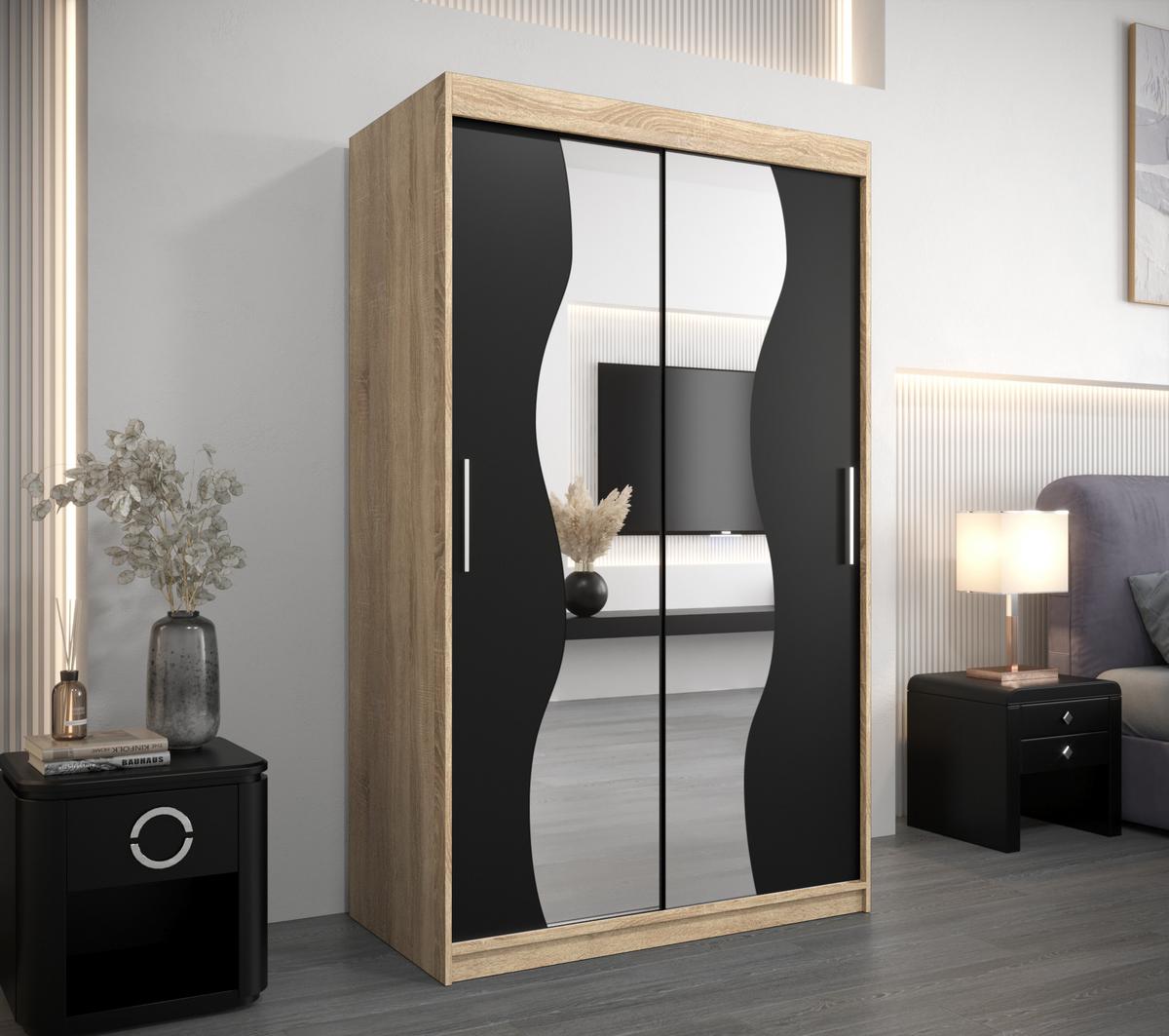 SCHWEBETÜRENSCHRANK 200/120/62 2-türig - Silberfarben/Schwarz, Holz/Kunststoff (120/200/62cm) - MÖBEL KRYSPOL
