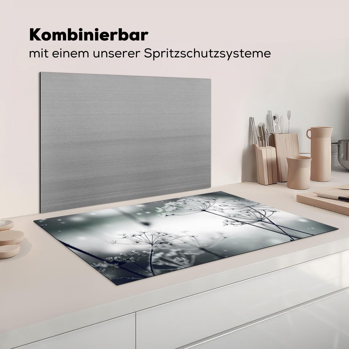 HERDABDECKPLATTE Blumen - Winter - Schnee - Natur Ceranfeldabdeckung 85x52 cm - Grau, Kunststoff (85/52/0.2cm) - MuchoWow