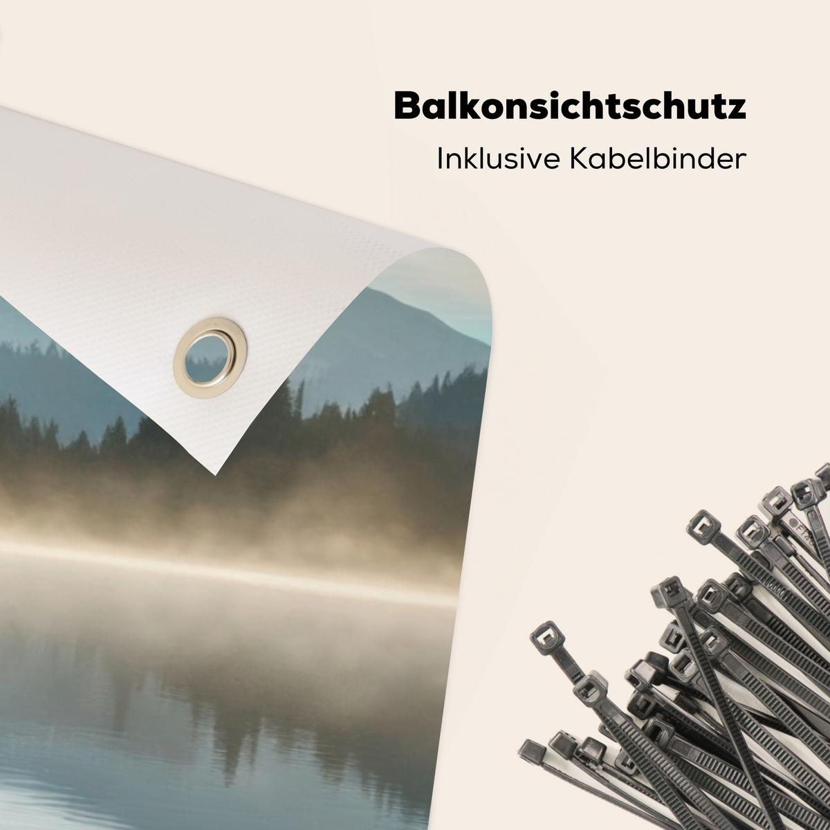 BALKON-SICHTSCHUTZ See - Nebel - Berge - Landschaft Witterungsbeständig 200x90 cm - Hellblau, Kunststoff (200/90cm) - MuchoWow