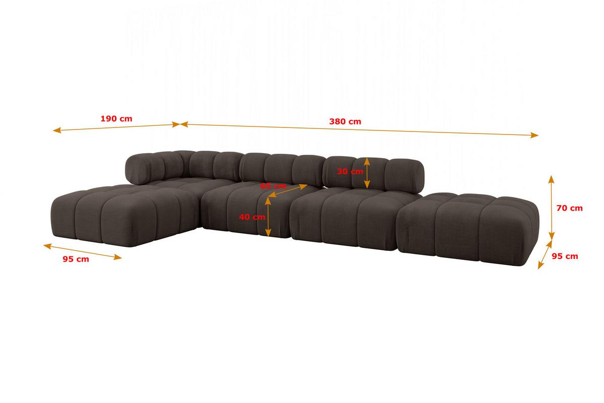 ECKSOFA modulares Sofa Kerru-L2 - 380x190x70 cm Braun Velours - Braun, Holzwerkstoff/Textil (380/190cm) - ALTDECOR