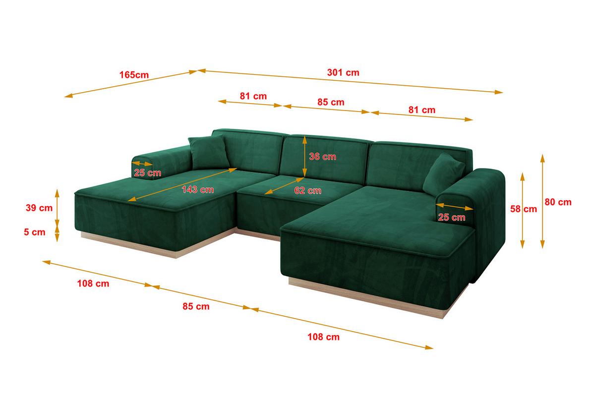 WOHNLANDSCHAFT IREA-U1 - 301x165x80 cm Grün - Smaragdgrün/Dunkelgrün, Holzwerkstoff/Textil (301/80/165cm) - ALTDECOR