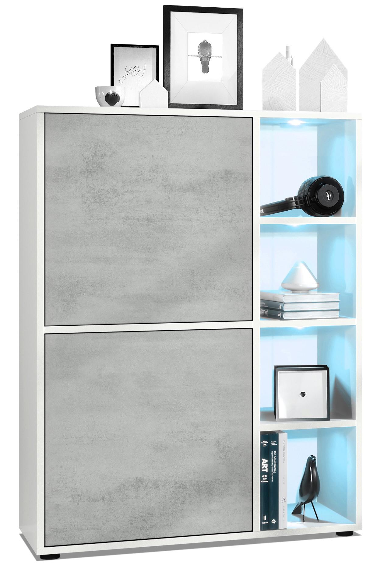 HIGHBOARD Cuba Türen in Beton Oxid Optik - Hellgrau, Holzwerkstoff (79/105.5/35.5cm) - Vladon