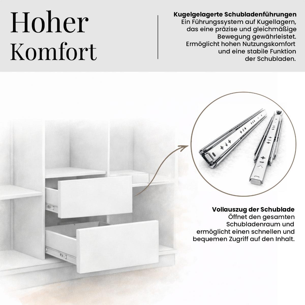 SCHWEBETÜRENSCHRANK mit Spiegel und Schubladen - WALENCJA - 200 - Kaschmir-Grau lacobel - Kaschmir/Alufarben, Holzwerkstoff/Metall (200/216/61cm) - MKS