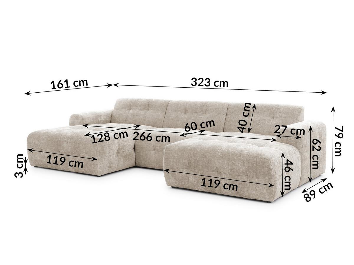 WOHNLANDSCHAFT Kozy im Bumpy-Design mit fester Rückenlehne aus weichem Dunkelbeige Chenille-Stoff - Beige/Schwarz, Holz/Kunststoff (323/79/161cm) - S-Style Möbel