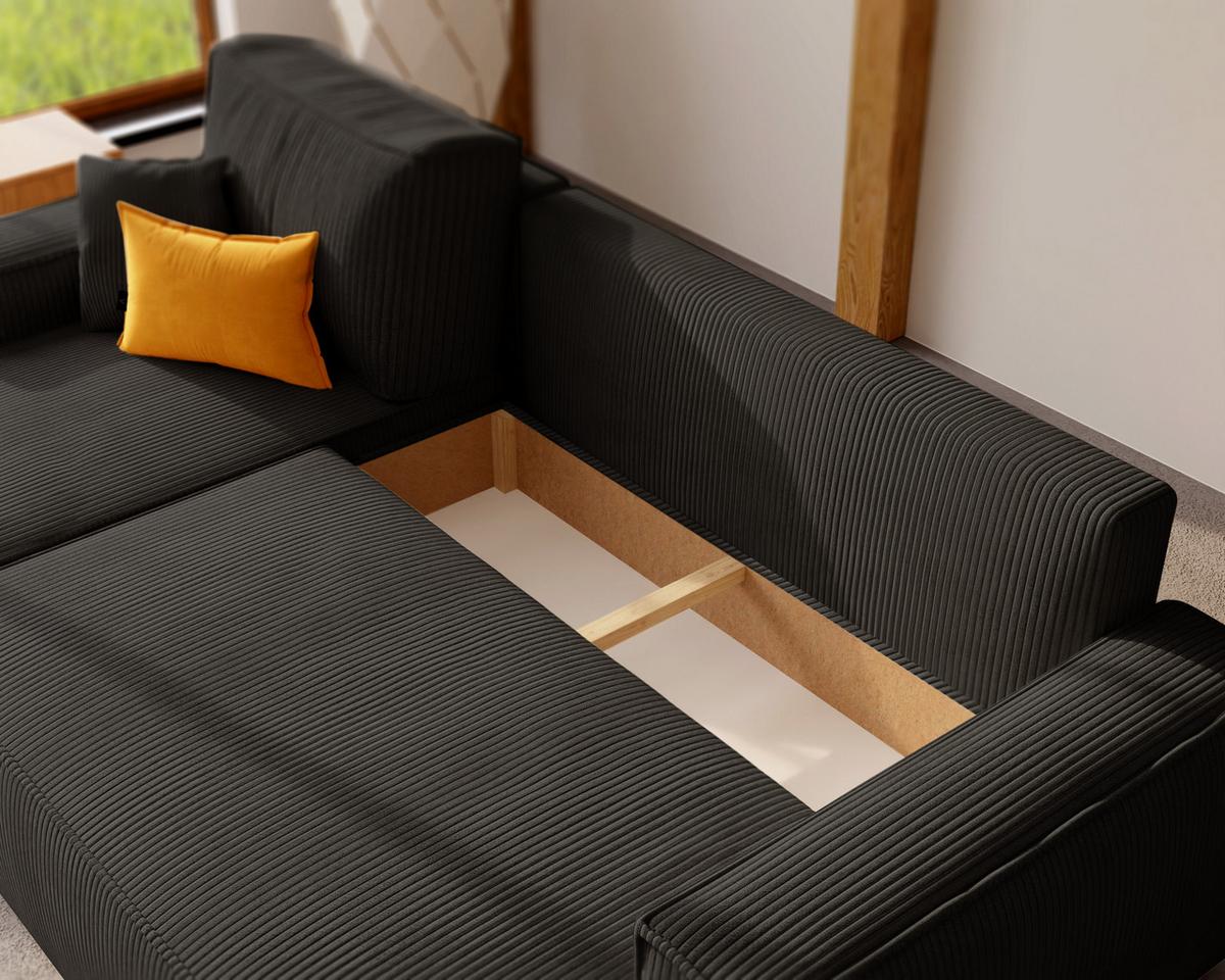 ECKSOFA Paris mit Schlaffunktion Cord - Schwarz, Textil (244/155cm) - Idohome