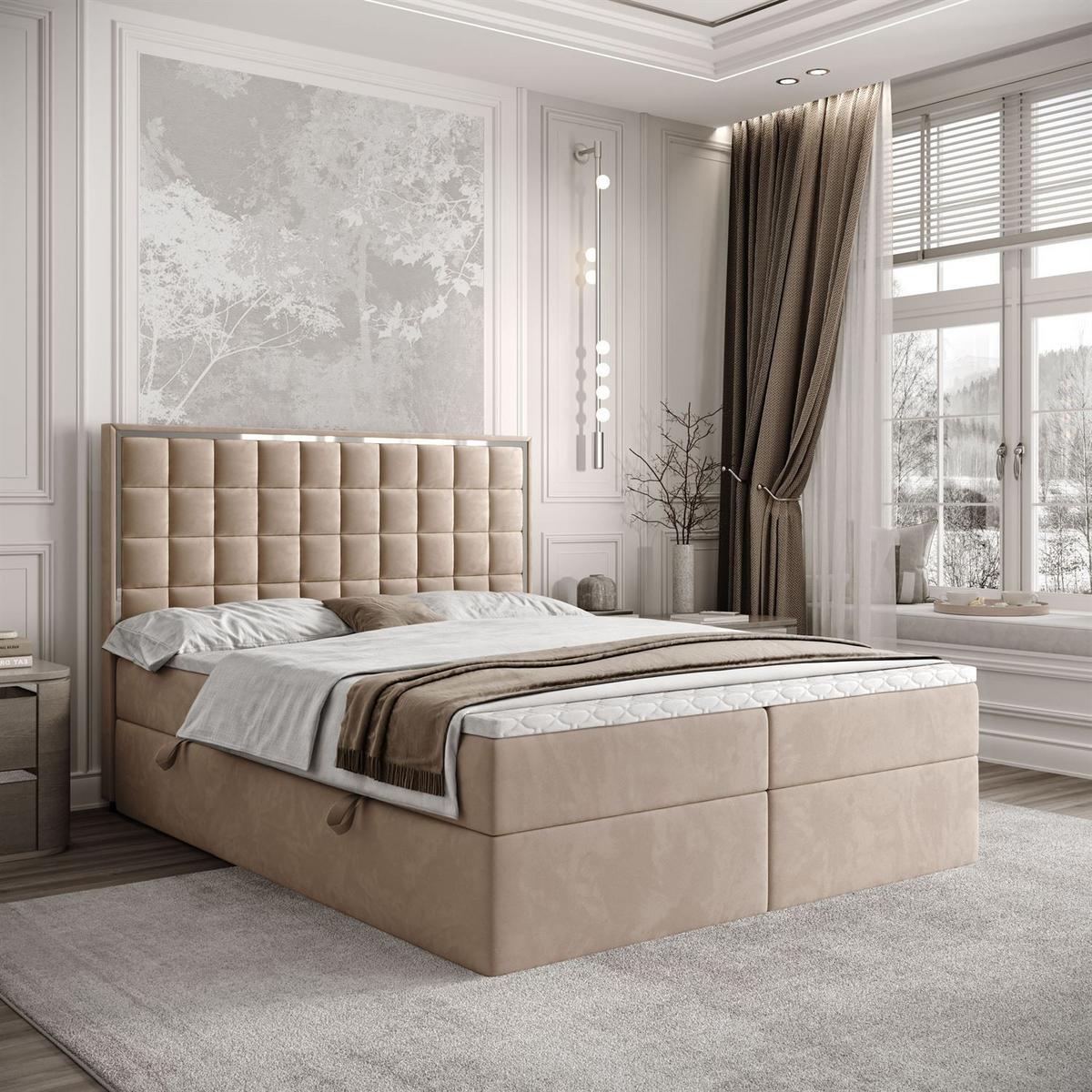 BOXSPRINGBETT ISADORA SILVER mit Bettkasten und Topper 160x200 cm Royal Velvet 170 - Beige, Textil - Lookway