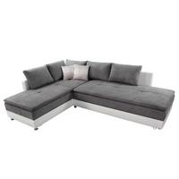 ECKSOFA-DAUERSCHLÄFER Doppelbett Boxspring Federkern Topper, Schwenkteil rechts B306/T223/H95 cm , Kunstleder Weiß+Mikrofaser Hellgrau / 15104 - Chromfarben/Hellgrau, Kunststoff/Textil (306/223cm) - luma-home