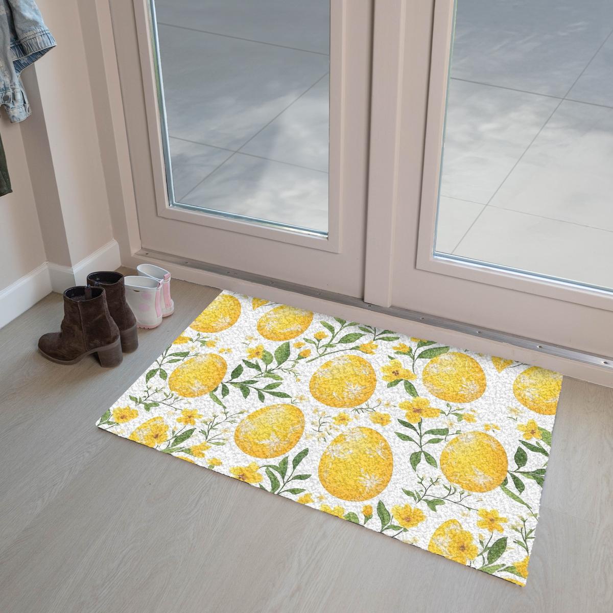 FUSSMATTE Blumen - Ostereier - Gelb Teppichmatte 90x60 cm - Gelb, Kunststoff (60/90cm) - MuchoWow