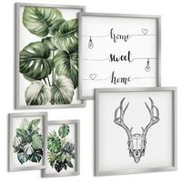 BILDER SET 5er Set - 50x50 cm & 20x30 cm & 40x60 cm Silberner Rahmen - Ausblicke auf Berge, Flüsse und Wasserfälle - Silberfarben, Kunststoff (40/60cm) - TULUP