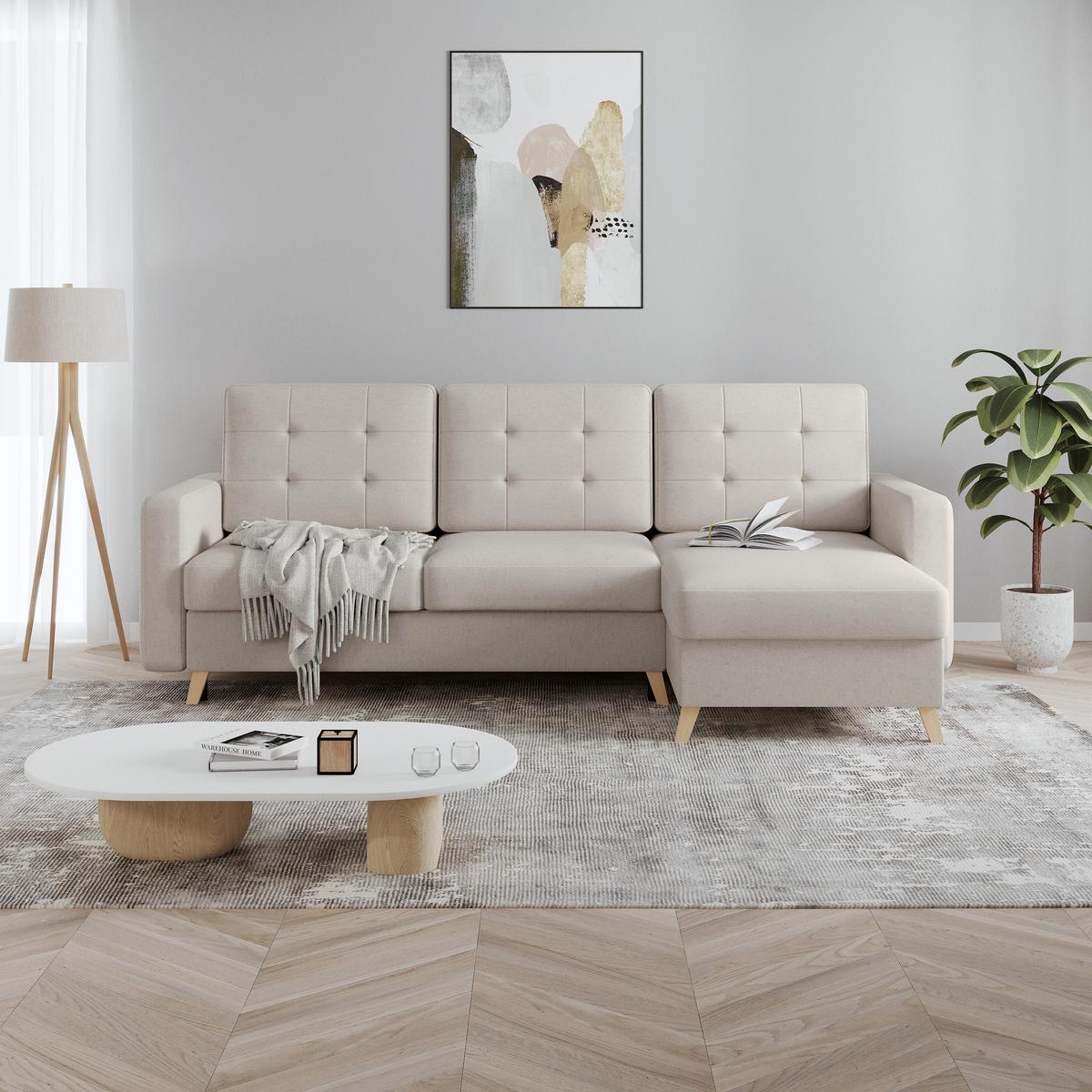 ECKSCHLAFSOFA Vinci mit universelle Ottomane, Beige - Beige/Buchefarben, Textil (236/151cm) - Beautysofa