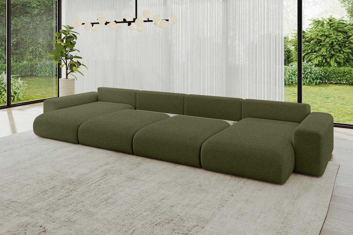 WOHNLANDSCHAFT mit Schlaffunktion ESKAR-U2-464x176x72cm Grün - Olivgrün, Holzwerkstoff/Kunststoff (176/72/464cm) - ALTDECOR