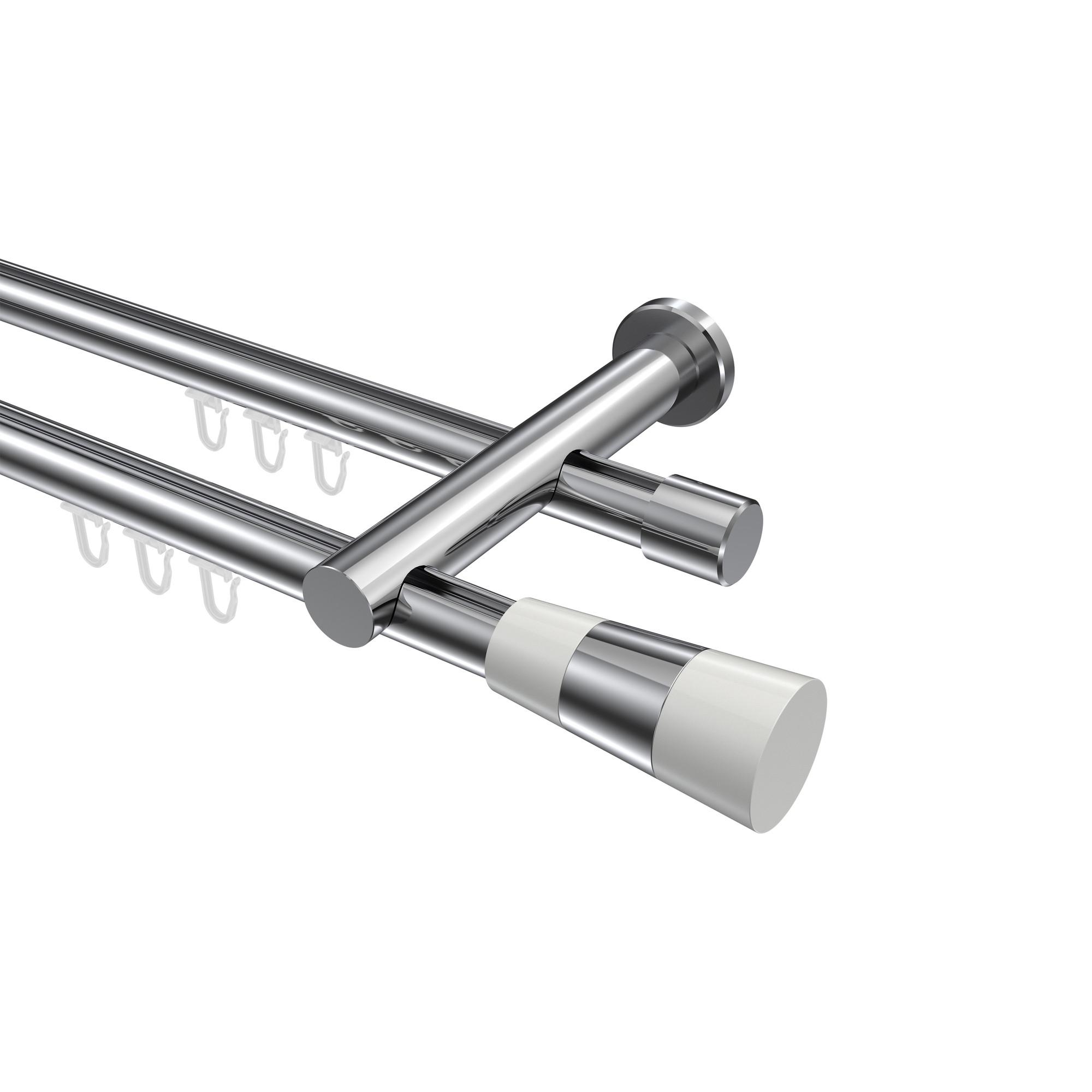 GARDINENSTANGE INNENLAUF Platon Tanara 320 cm (geteilt in 2 x 160 cm), 2-läufig, 20 mm Ø Chrom - Chromfarben/Weiß, Metall (320cm) - INTERDECO