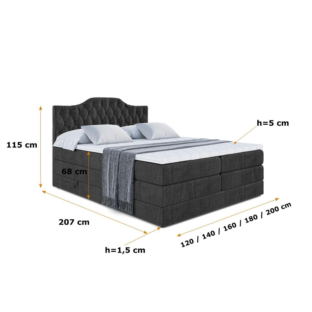 BOXSPRINGBETT VILA-1 KING - 200x200 - H3/H4 - Schwarz - Schwarz, Holzwerkstoff (200/200cm) - ALTDECOR