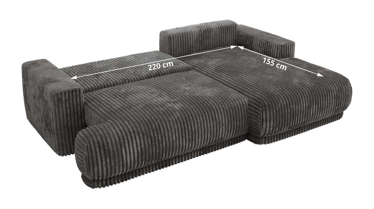 ECKSCHLAFSOFA RINA L Grau Cord - rechts - Schwarz/Grau, Kunststoff/Textil (170/267cm) - MKS