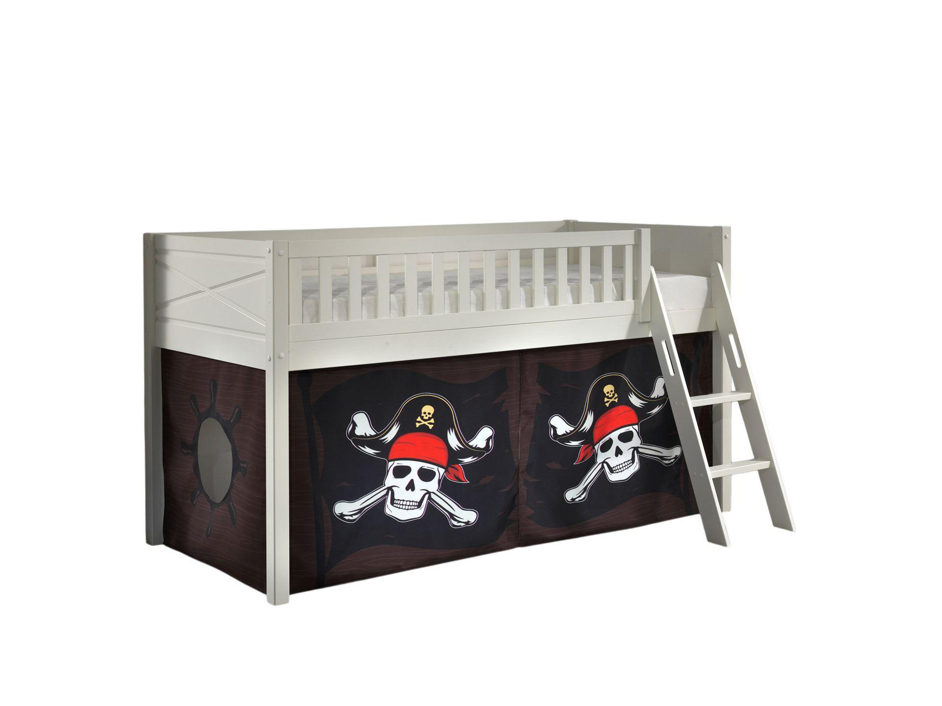 KINDERBETT Karyl 208x114x135 Massivholz Weiß Textilset Caribian Pirate - Weiß/Braun, Holz (90/200cm) - 58aufmkessel
