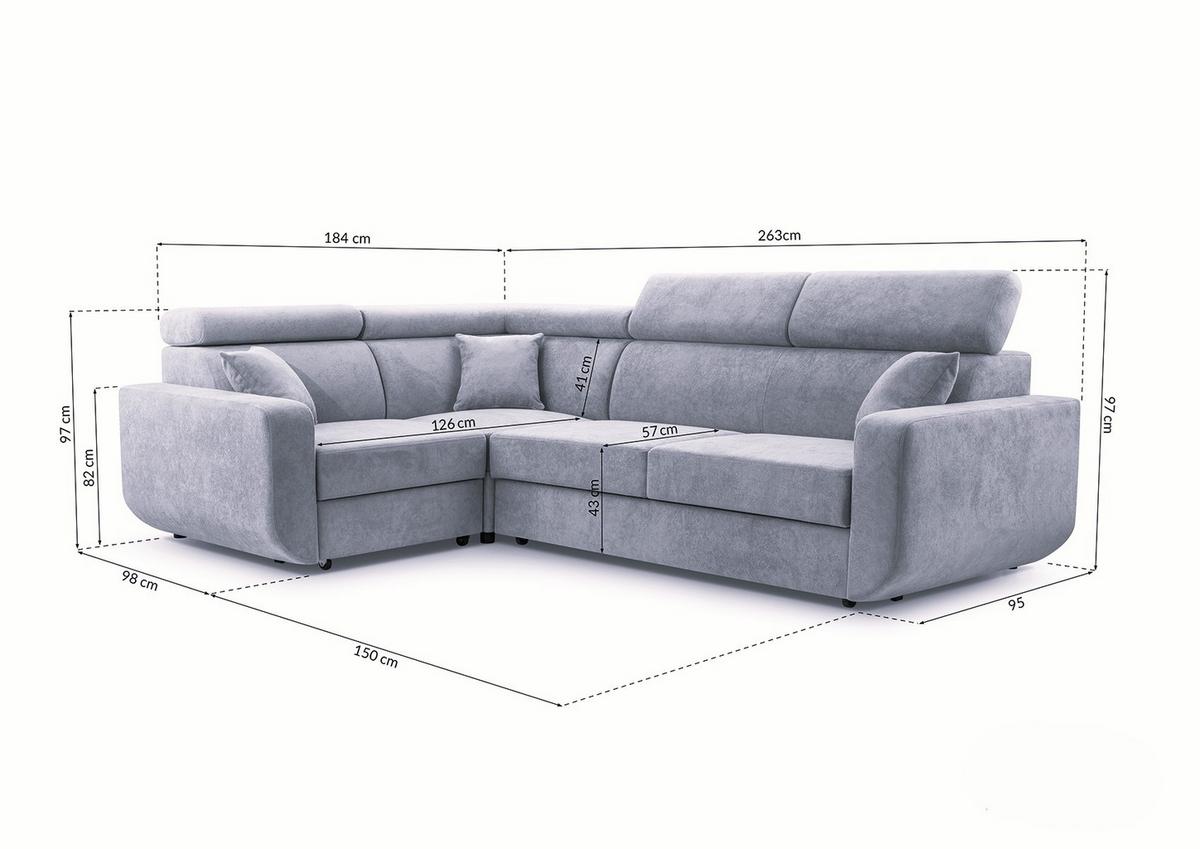 ECKSOFA RENO Beige Plüsch-Stoff mit Schlaffunktion - Beige, Holz (263/184cm) - MASSENO