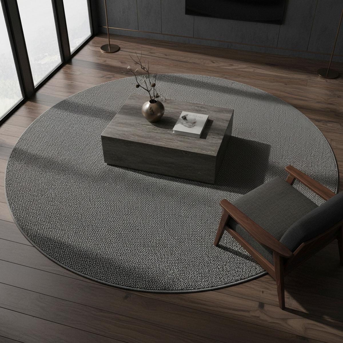 TEPPICH Flachgewebe CIMA in Grau, einfarbig, Ø 120 cm - Grau, Textil (120/120cm) - KADIMA DESIGN