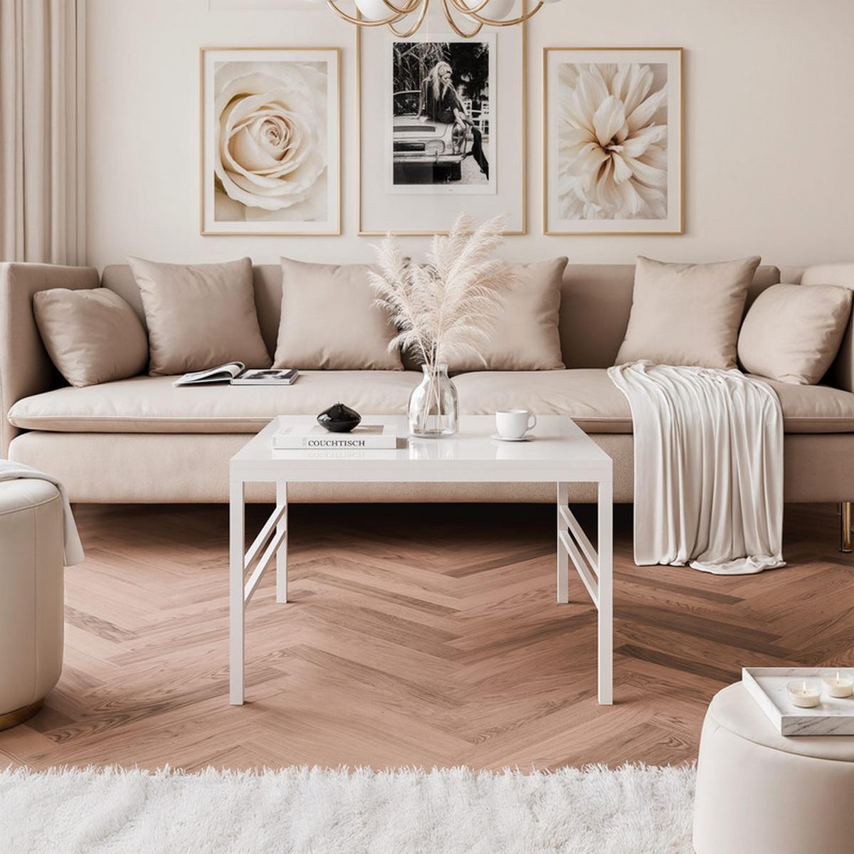 COUCHTISCH FORMA 60/60 cm Quadrat, Weiß Hochglanz - Weiß Hochglanz/Weiß, Metall (60/60/40cm) - Idohome