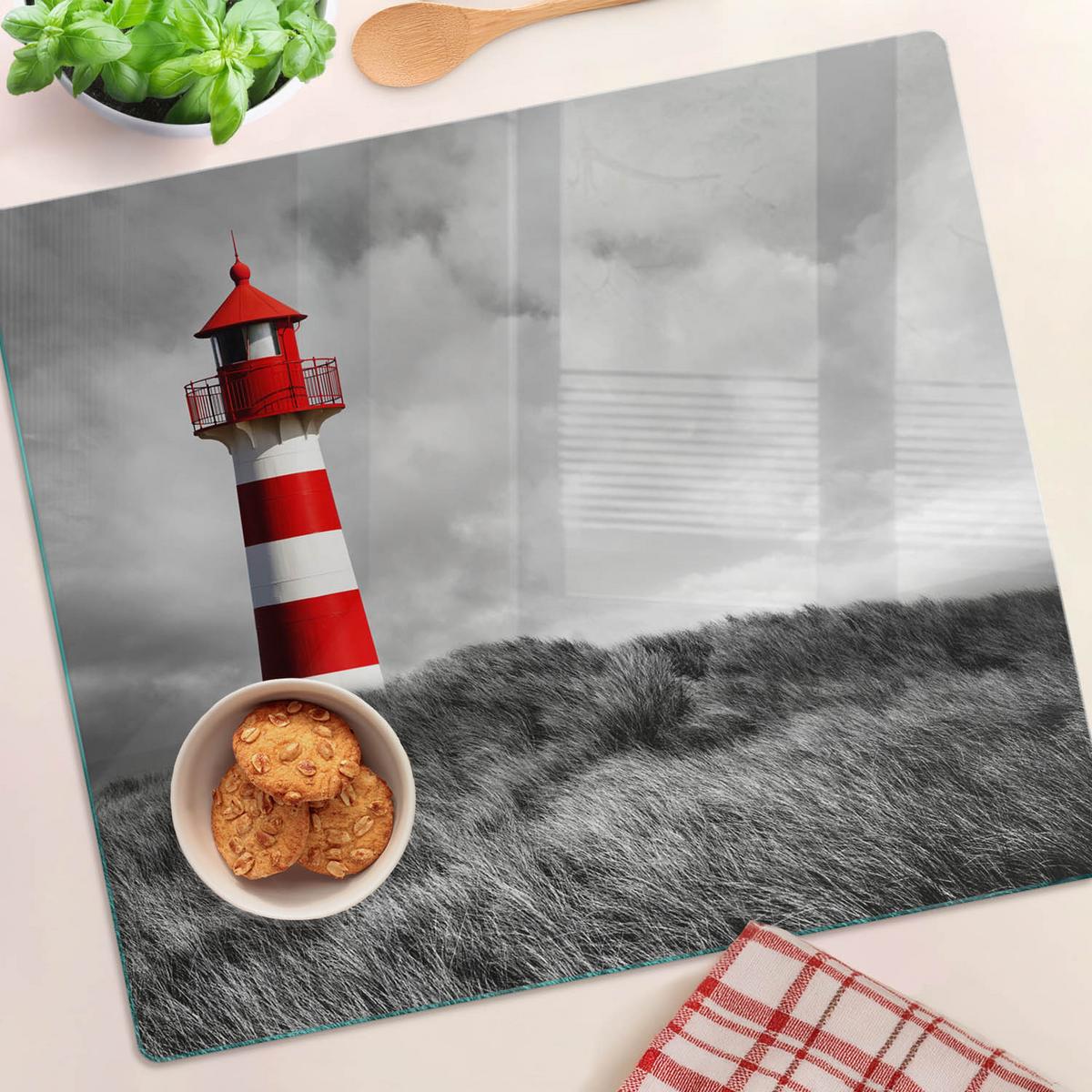 GLASPLATTE 60x52 cm Leuchtturm - Rot, Glas (60/0.4/52cm) - TULUP