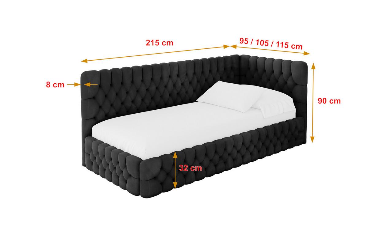 EINZELLBETT Jugendbett mit Bettkasten und Matratze H3/H4, Links - MULY 100x200 Schwarz - Schwarz, Holzwerkstoff/Textil (100/200cm) - ALTDECOR