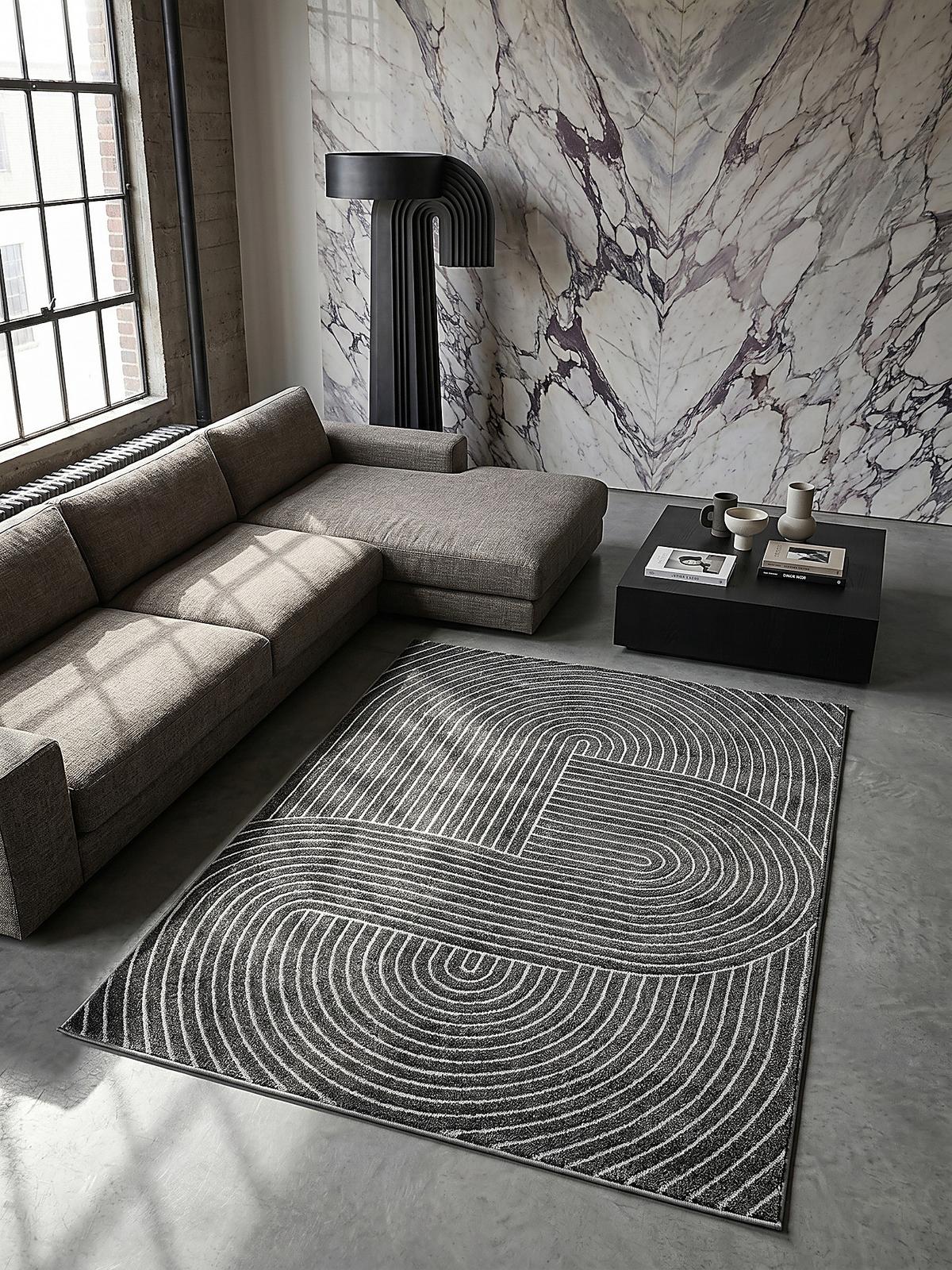 TEPPICH Outdoor Geometrisch MEZEN Polypropylen Anthrazit 120 x 160 cm - Anthrazit, Textil (120/160cm) - KADIMA DESIGN