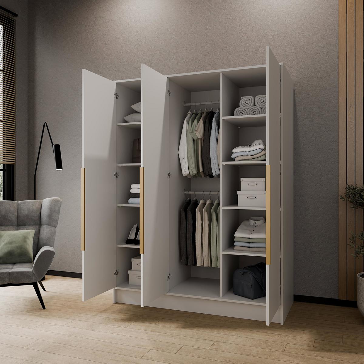 KLEIDERSCHRANK Mono Lux mit Speigel, Drehtüren mit Schwarze Metallgriffe, Weiß 150/200/51 cm - Schwarz/Weiß, Holzwerkstoff (150/200/51cm) - WFL GROUP