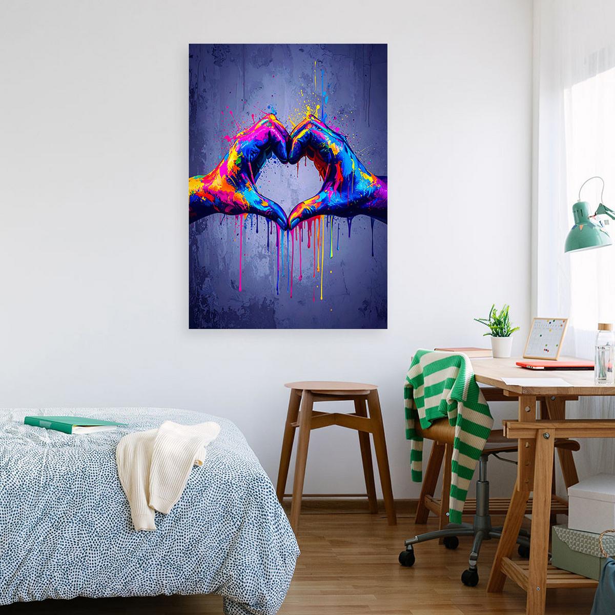 LEINWANDBILD Hände Liebe Straßenkunst Graffiti 70x100cm - Multicolor, Textil (70/100cm) - Feeby