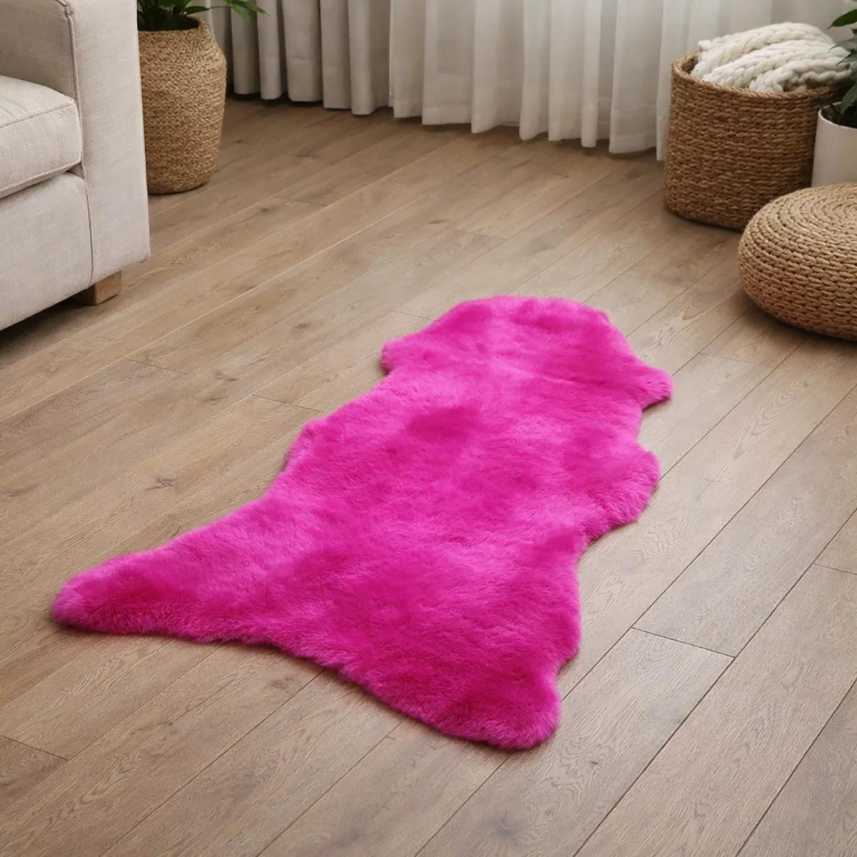 FELL Deutsches Merino Lammfell Schaffell Fuchsia Pink ca. 115 cm - Pink, Fell (65/115cm) - Provellus