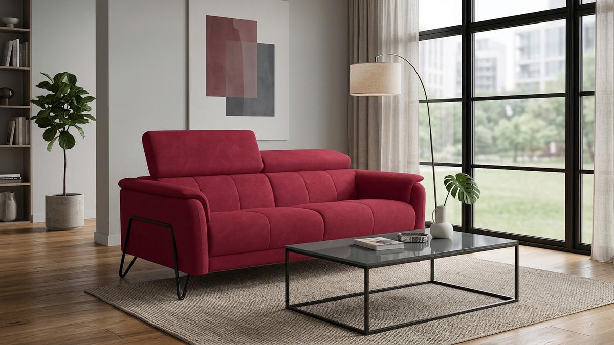 SOFA RODEN 3-Sitzer, rostrot, Veloursstoff - Rot, Holz/Textil (194/82/103cm) - Wozimo