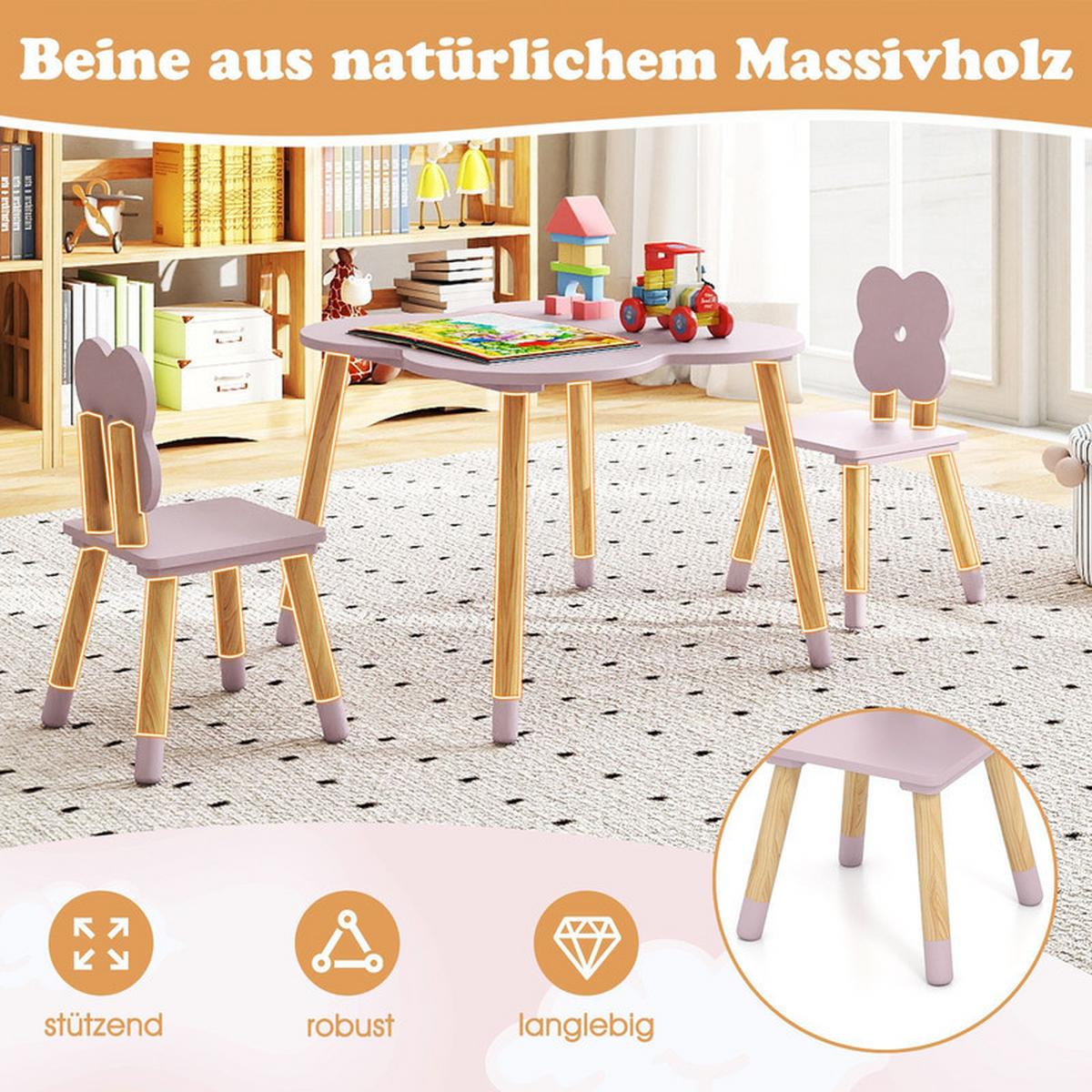 KINDERTISCH mit stuhl rosa(3-tlg) - Pink, Holzwerkstoff (60/44/60cm) - COSTWAY