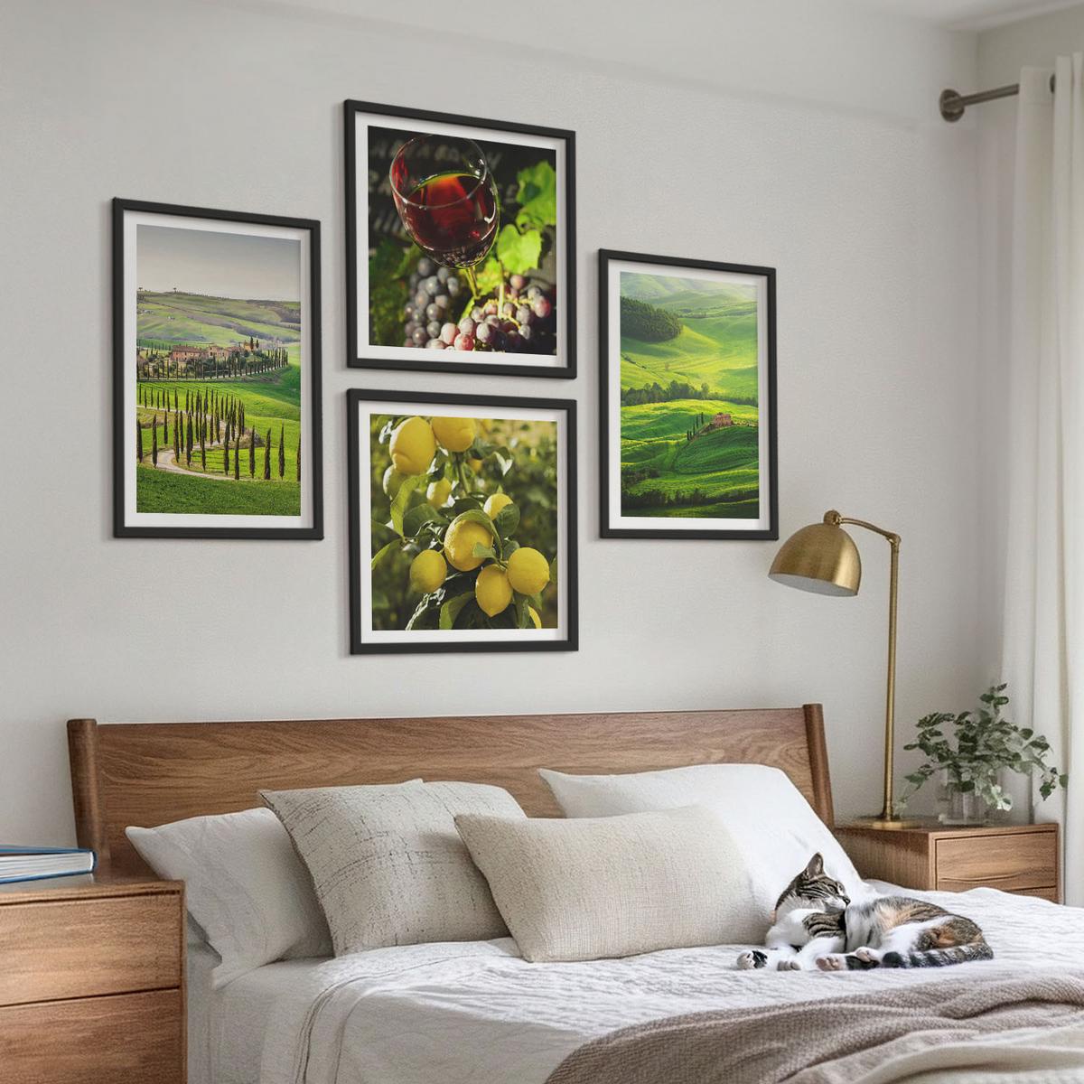 BILDER SET 4er Set - 50x50 cm & 40x60 cm Schwarzer Rahmen - Italienische Landschaften, Zitrushügel - Schwarz, Kunststoff (50/50cm) - TULUP