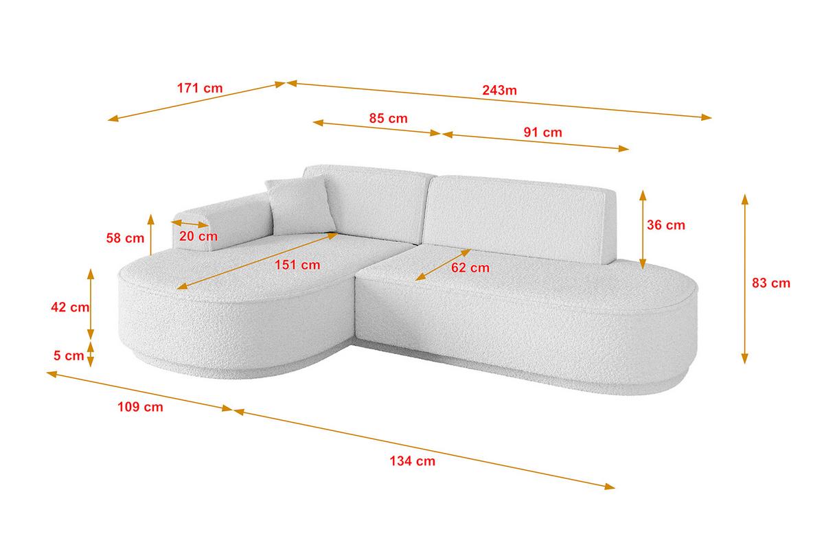 ECKSOFA Ottomane Links MARI-L1-v3 - 243x171x83 cm Weiß Bouclé - Schwarz/Weiß, Holzwerkstoff/Kunststoff (243/171cm) - ALTDECOR