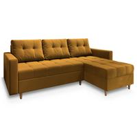 ECKSOFA MILO L Gelb Plüsch-Stoff mit Schlaffunktion - Gelb/Braun, Holz/Textil (220/140cm) - MASSENO