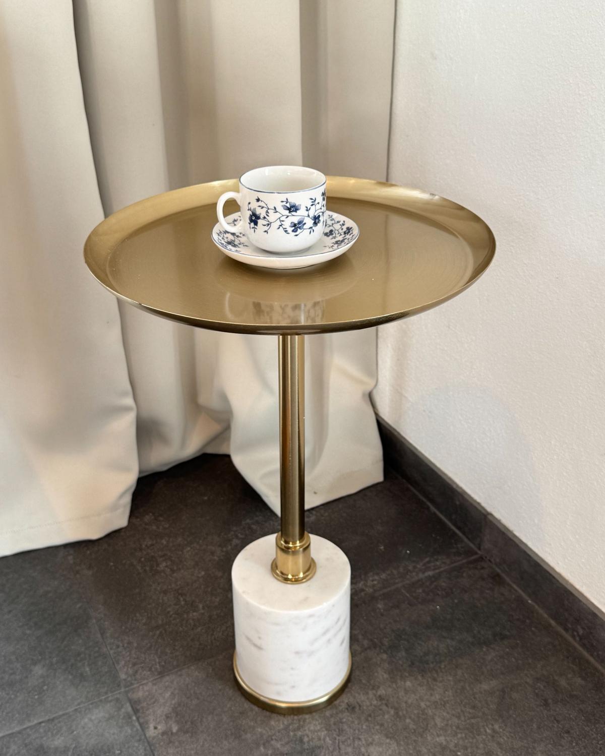 BEISTELLTISCH Metall Weißer Marmor Camelo - Goldfarben, Metall (36/36/53cm) - Beliani