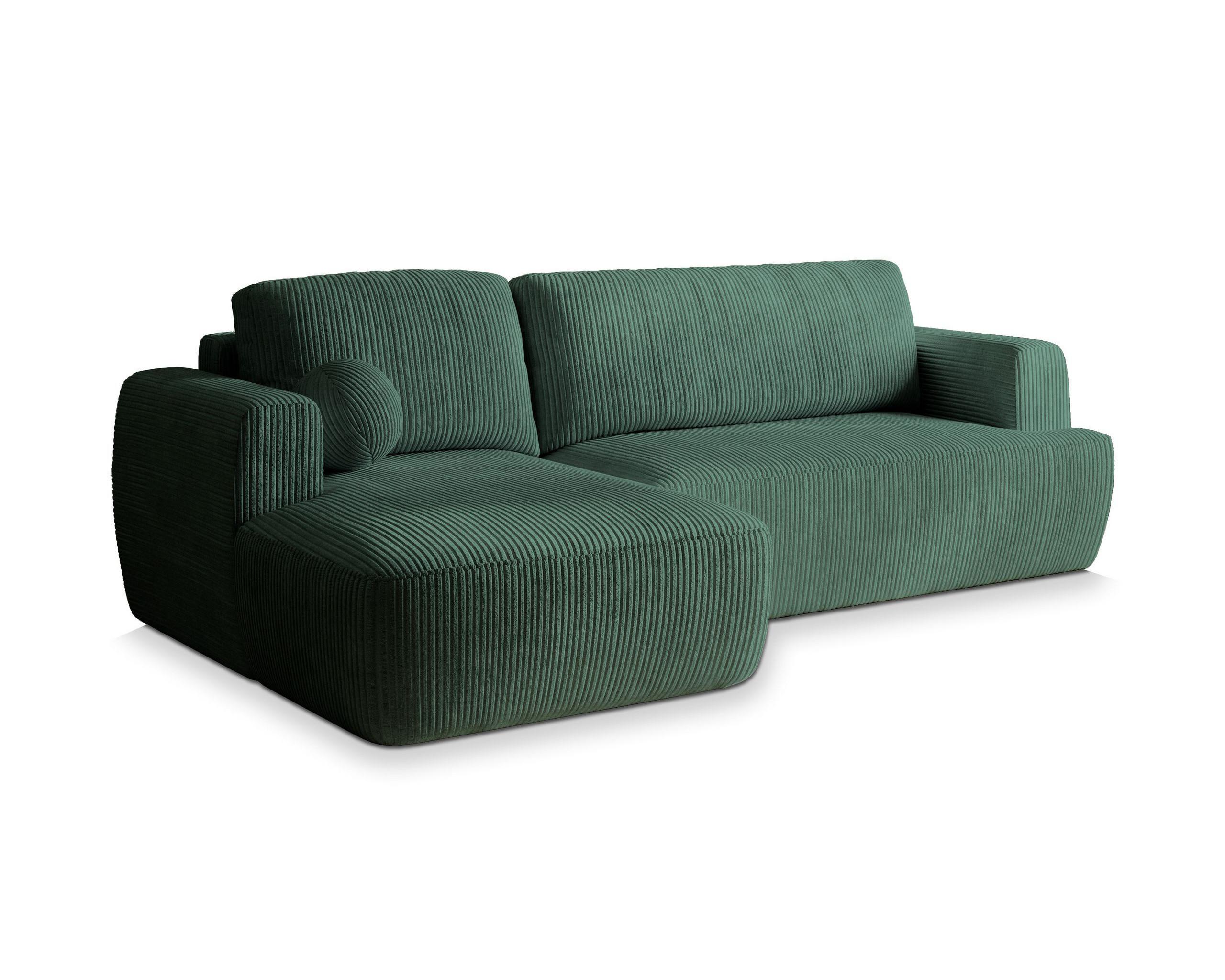 ECKSOFA SENTI P L-S Grün Kordstoff mit Schlaffunktion - Schwarz/Grün, Holz/Kunststoff (246/148cm) - MASSENO