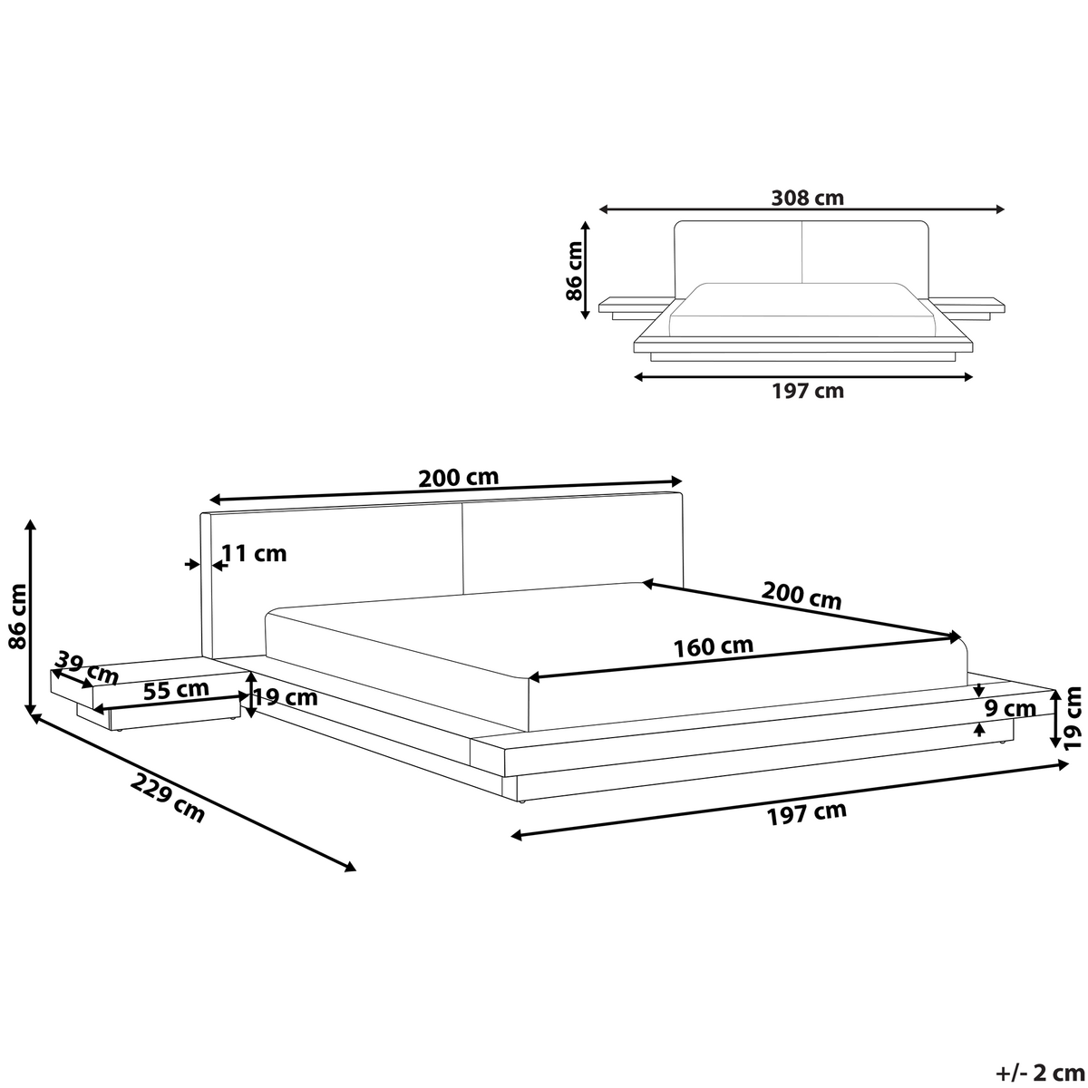 BETT mit LED 160/200 cm MDF-Platte Dunkelbraun Zen - Dunkelbraun, Holz (160/200cm) - Beliani