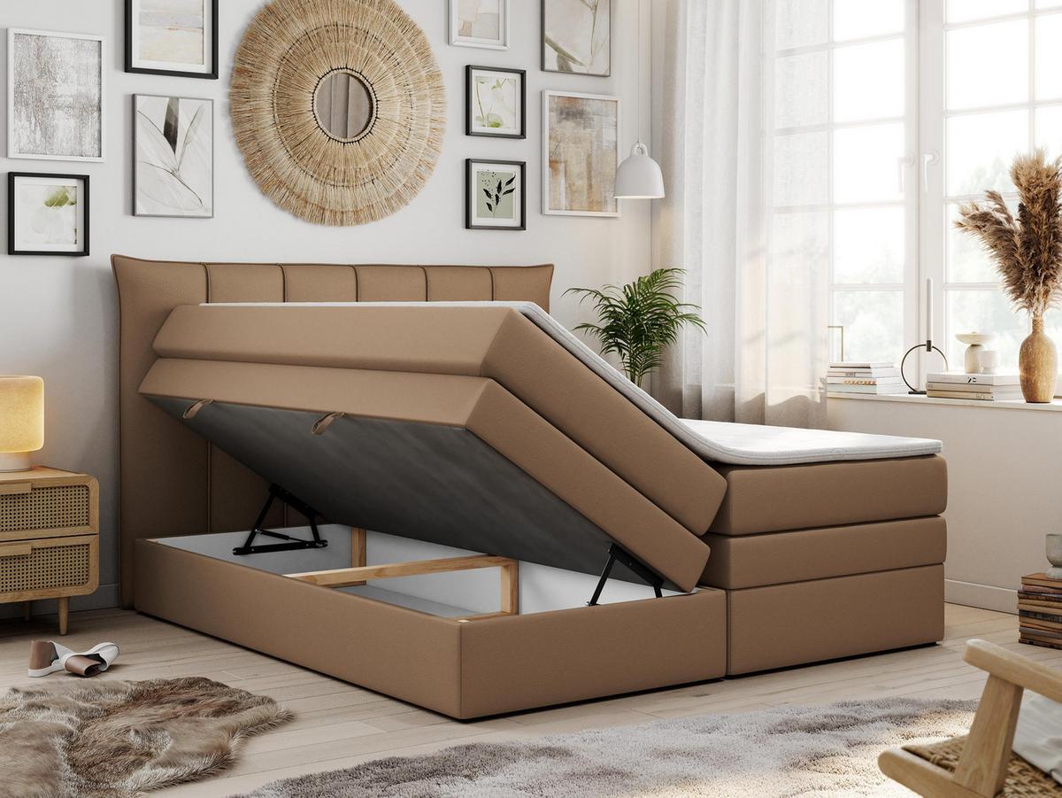 BOXSPRINGBETT PREMIUM 10 KING 200/200 Braun Kunstleder - H3 - Braun, Holz/Textil (200/200cm) - MKS