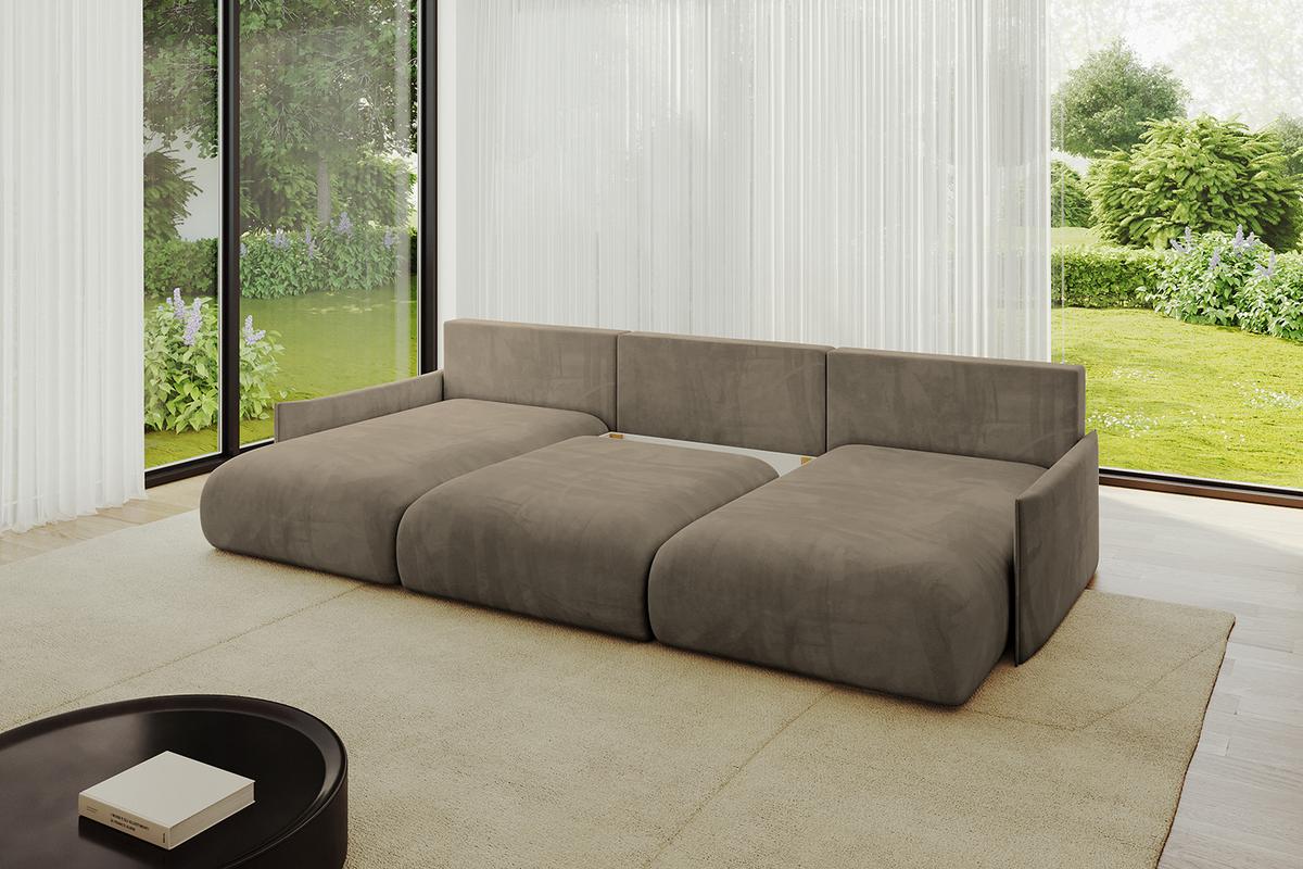 WOHNLANDSCHAFT mit Schlaffunktion und Bettkasten ONESK-U-v1 317x177x72 Braun Velours - Braun, Holzwerkstoff/Kunststoff (317/72/177cm) - ALTDECOR