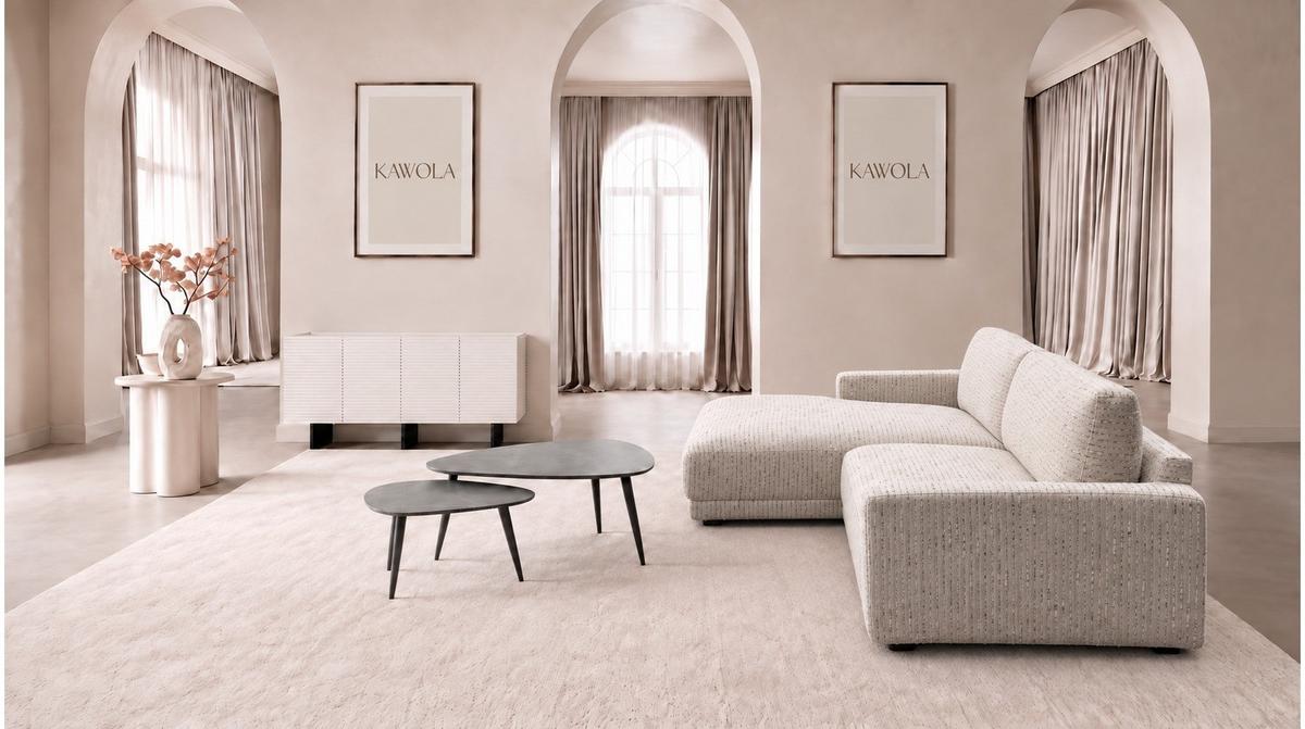 ECKSOFA MARLIN Cremeweiß Flachgewebe - Creme/Schwarz, Kunststoff/Textil (262/168cm) - KAWOLA