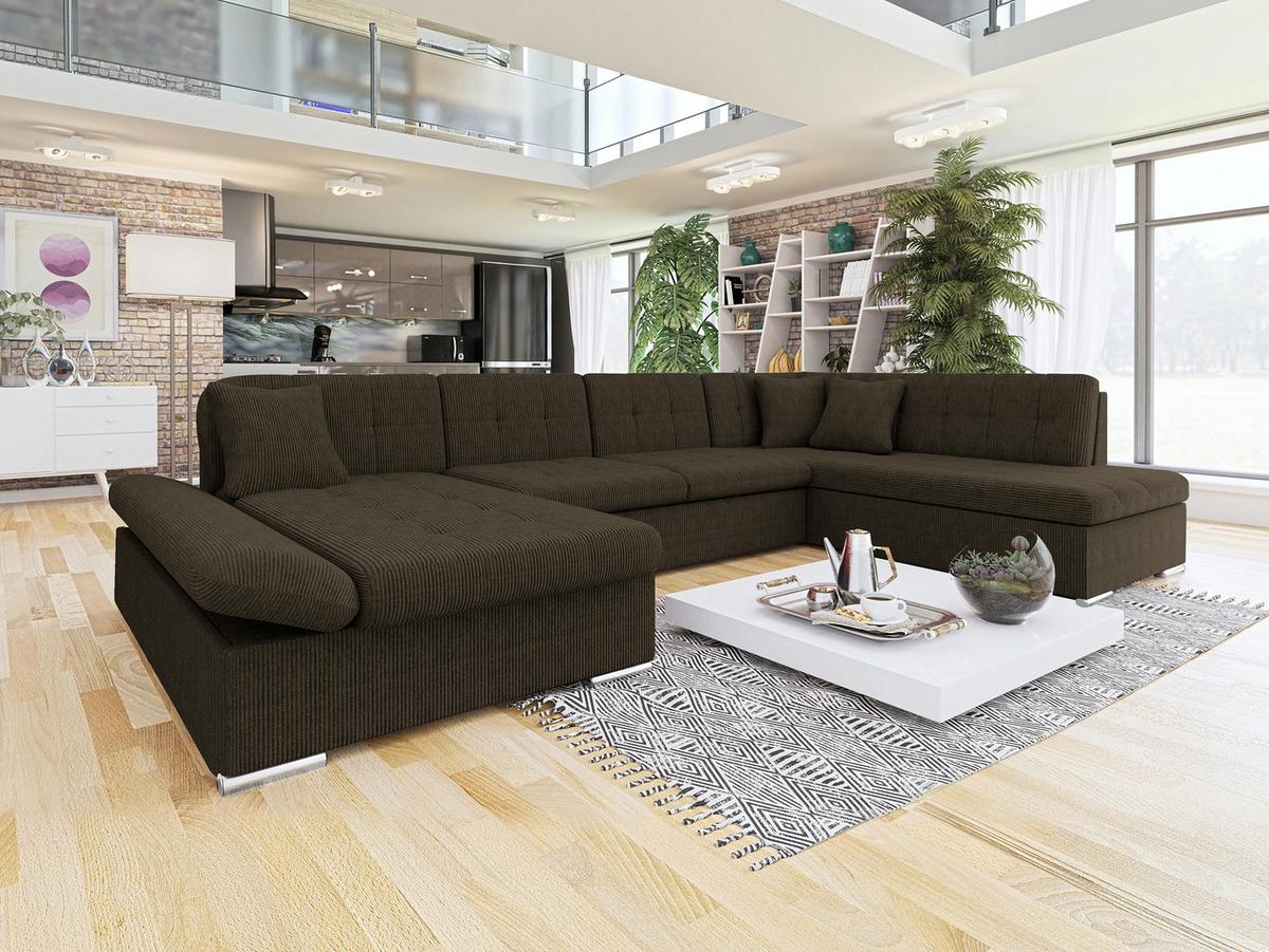 WOHNLANDSCHAFT Bergen Cord, Seite: Links - Silberfarben/Nussbaumfarben, Holz/Textil (345/76/205cm) - MIRJAN24